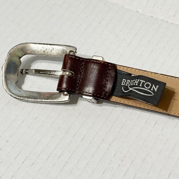 Vtg Brighton Sz L Brown Leather Belt 40409 Heart Links Silvertone Womens Western main image 5